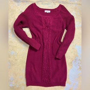 Pink Rose Burgundy Sweater Dress – Long Sleeve Cozy Knit Dress | Size M